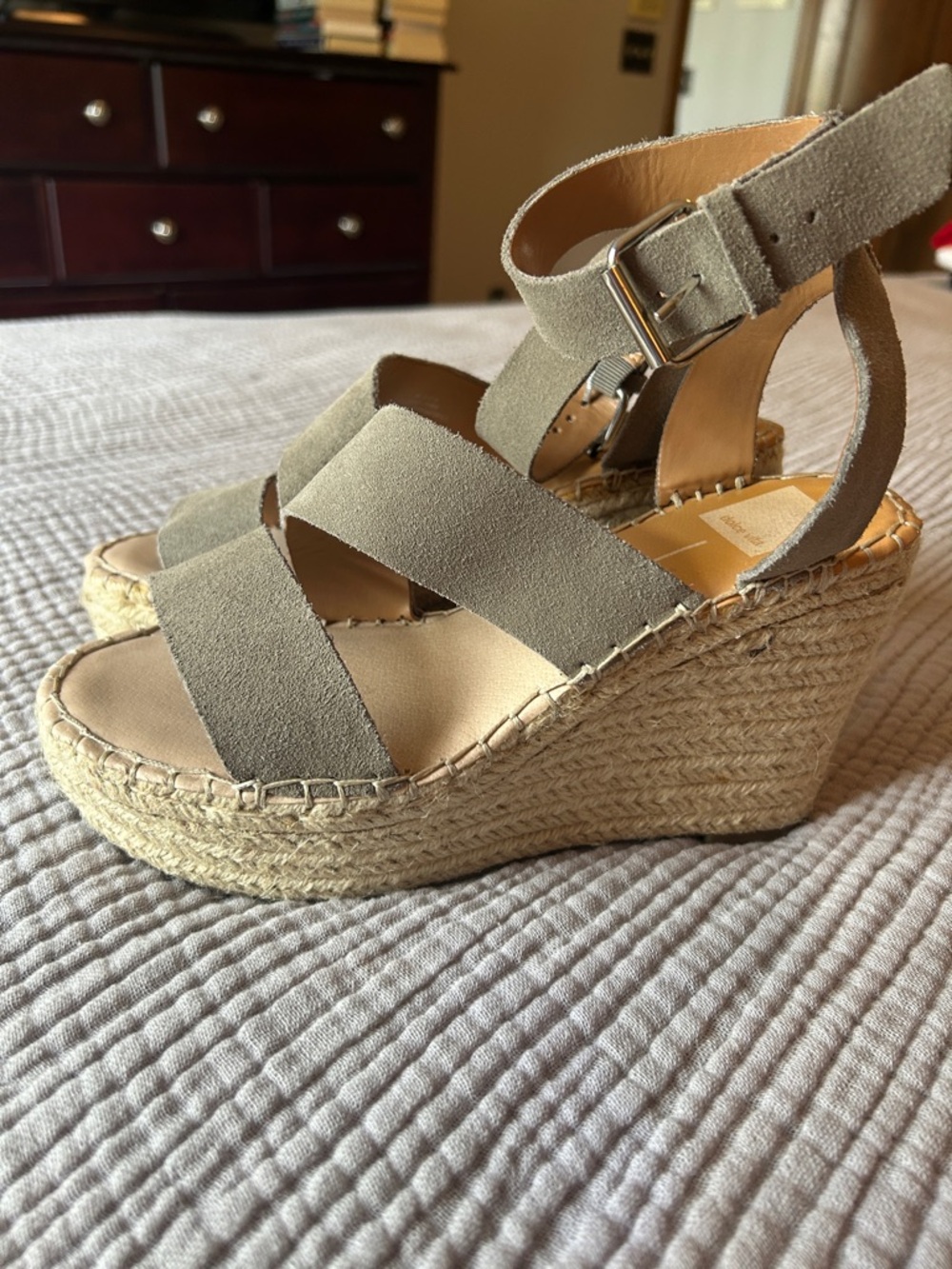 Dolce Vita Grey/Taupe Suede Espadrille Wedge Sandals